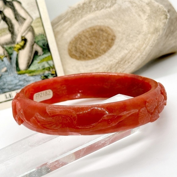Rare Red Jadeite Jade Chinese Hand Carved 62mm Bangle Bracelet - Picture 5 of 9